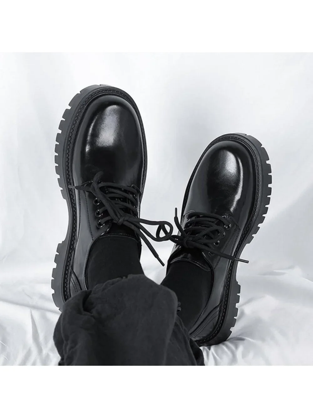 Stylish Men's Leather Lace-Up Oxfords, Chunky Heel, Comfortable Casual Dress
